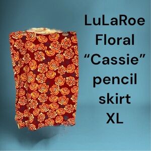 LuLaRoe Floral Cassie Pencil Skirt - Red and Orange